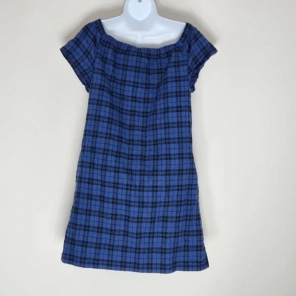 Madewell Plaid Ruffle Off Shoulder Mini Dress Linen Cotton Blend Size 8 - Picture 3 of 13